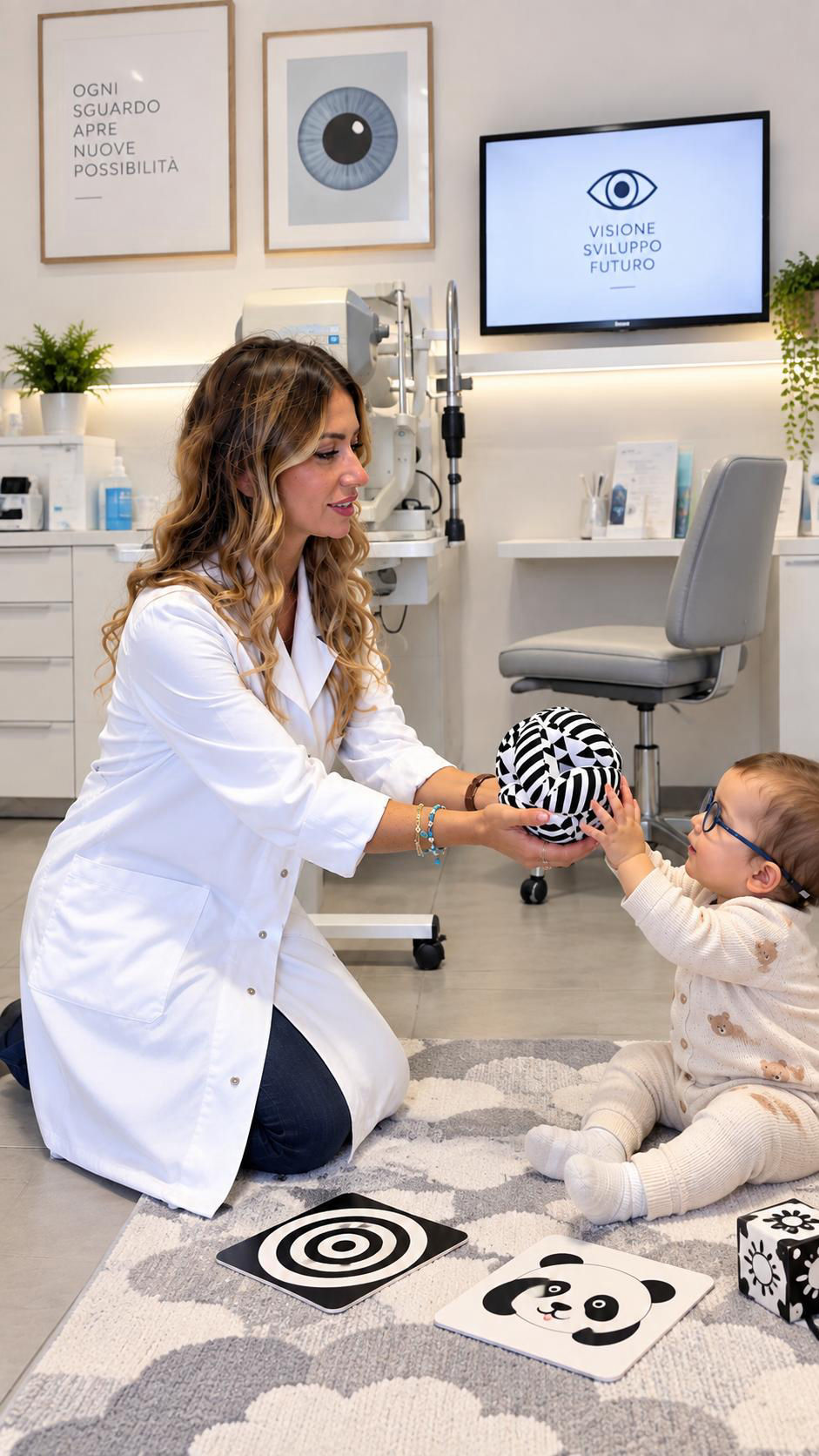 La dott.ssa Simona Ferracci in studio con un bambino piccolo, durante una valutazione in età evolutiva